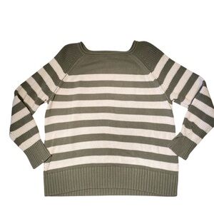 Aerie Olive Green And Off White Stripes Knit Sweater Small 100% Cotton